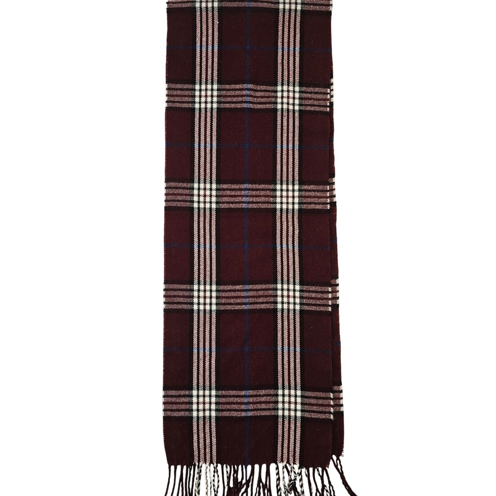 Eddie Bauer Burgundy Plaid Fringed Scarf Acrylic Checkered Wrap S01807
